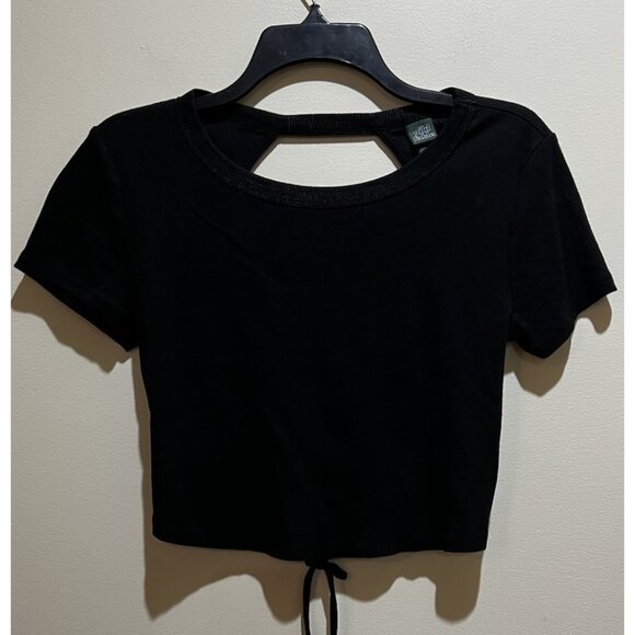 Wild Fable Crop Top Short Sleeve Ties in Back ~ Size Medium ~ Black - Picture 1 of 4